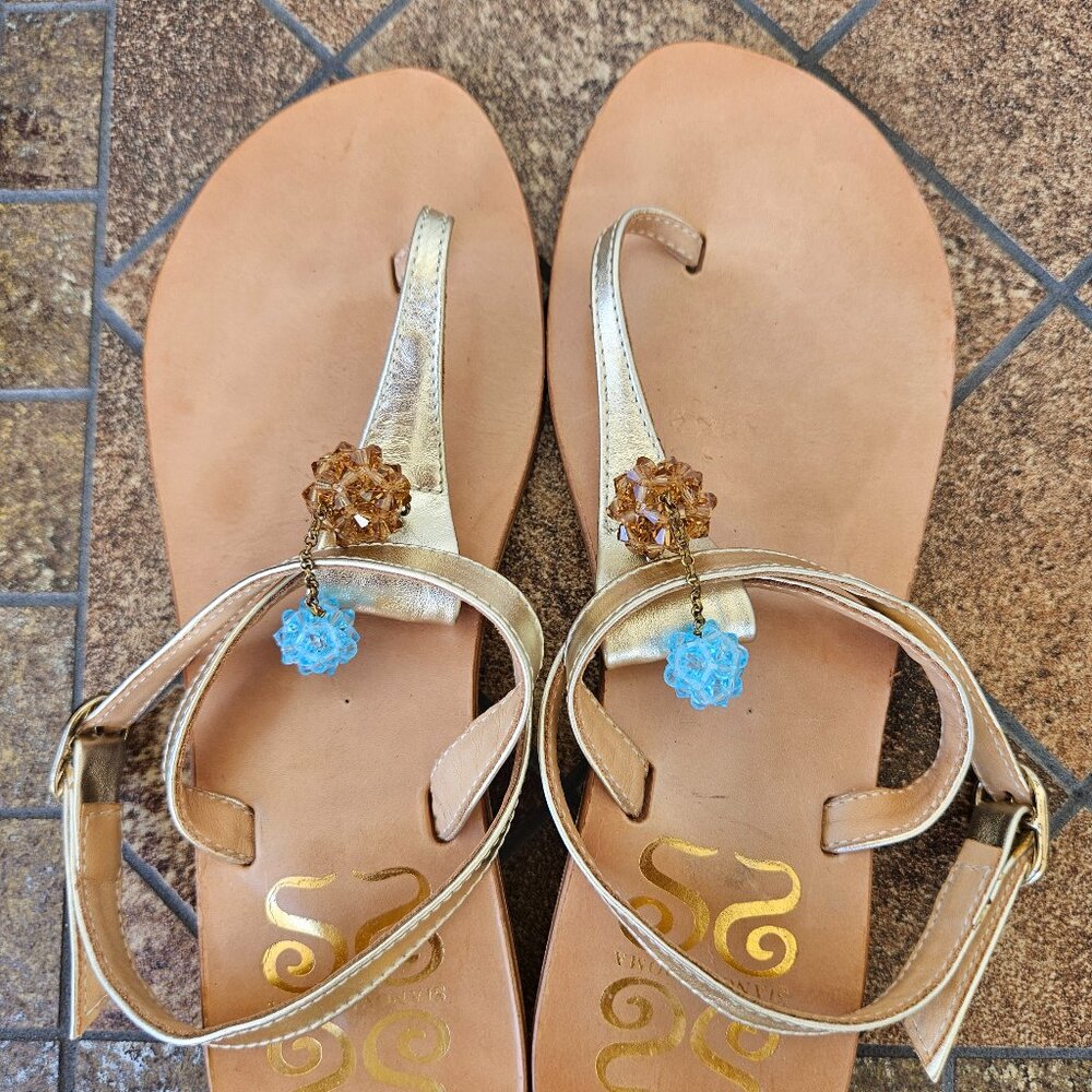 Sianova Roma Gold Sandals with Crystal Ball Tassels Made in Italy Size 37 EU